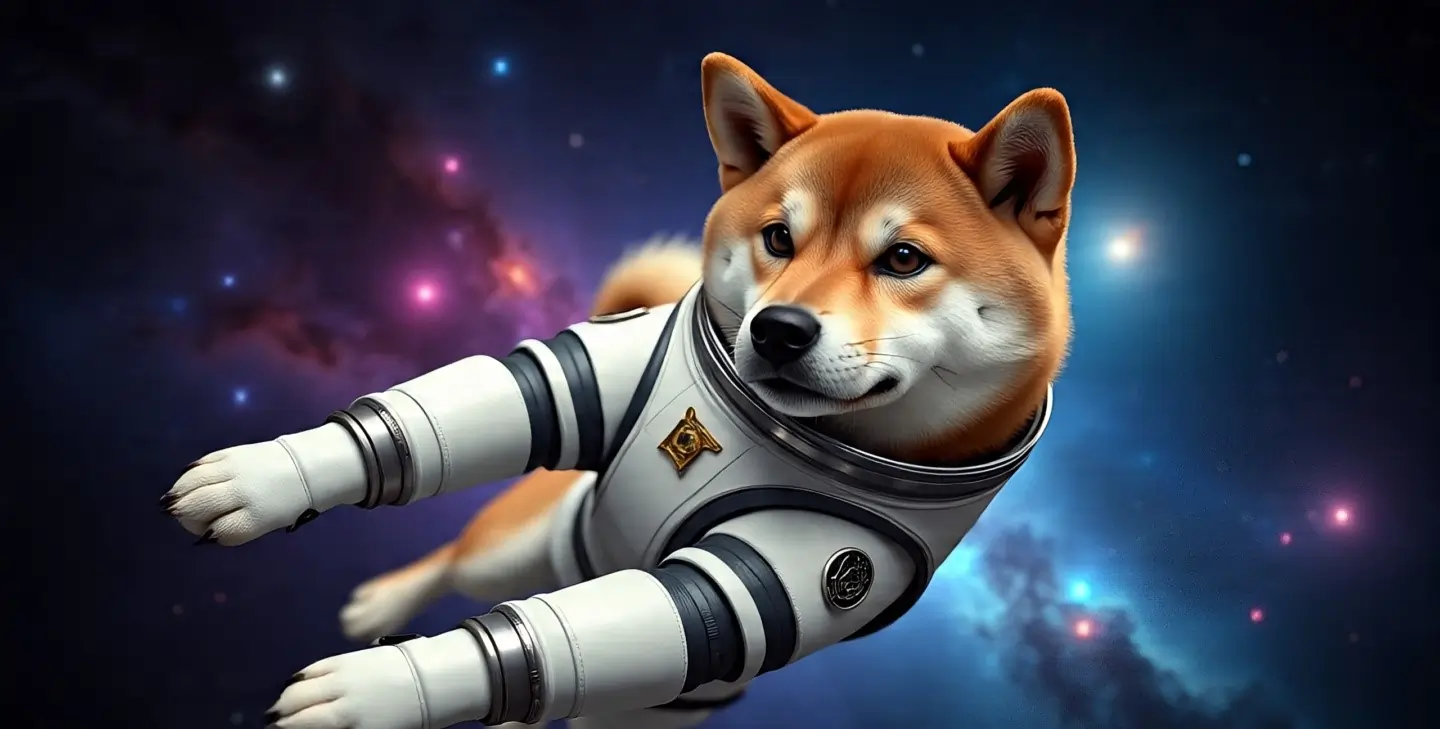 Shiba Inu Dogecoin Logo with rocket and ₹ symbol – Meme coin in spotlight