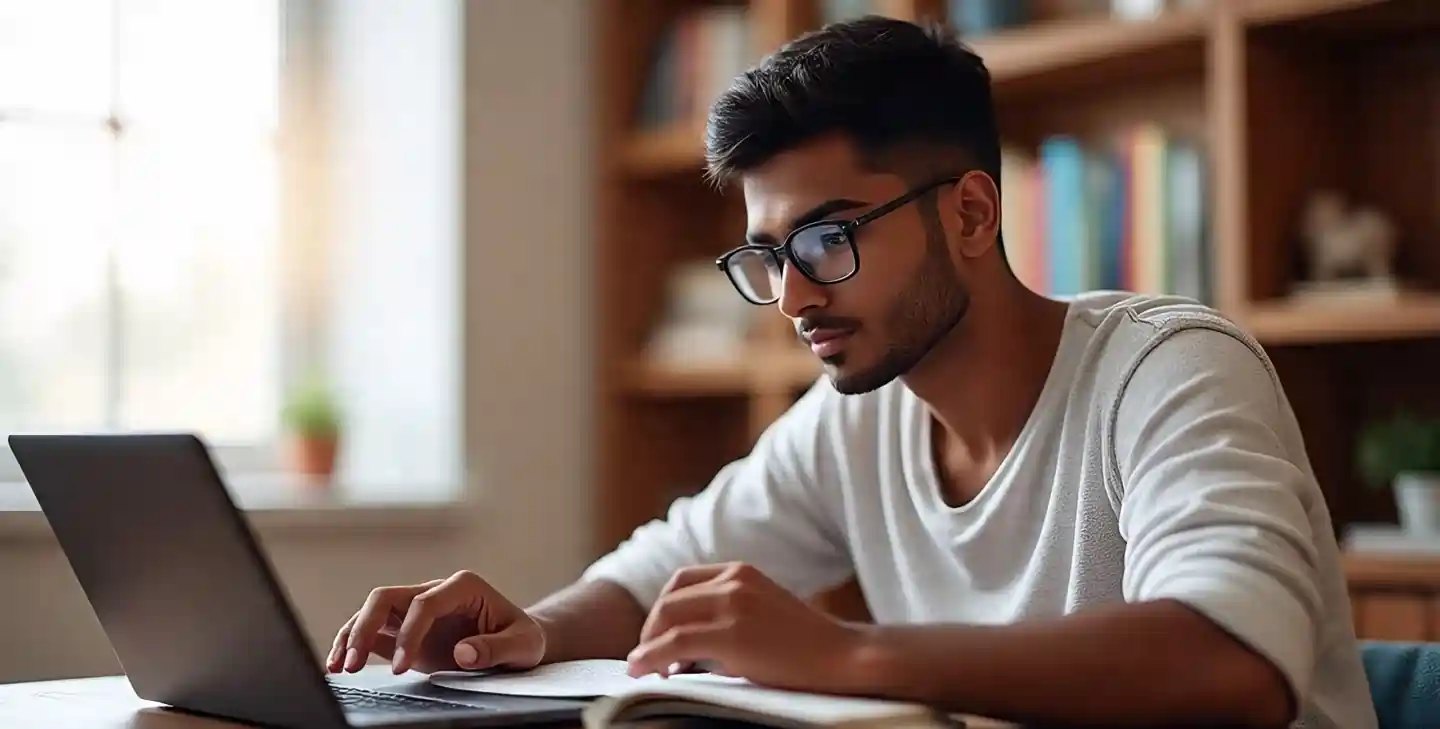 छात्र लैपटॉप के साथ पढ़ता हुआ – digital education