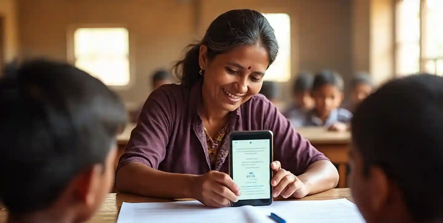 प्रेरणा पोर्टल पर मोबाइल से उपस्थिति भरता शिक्षक