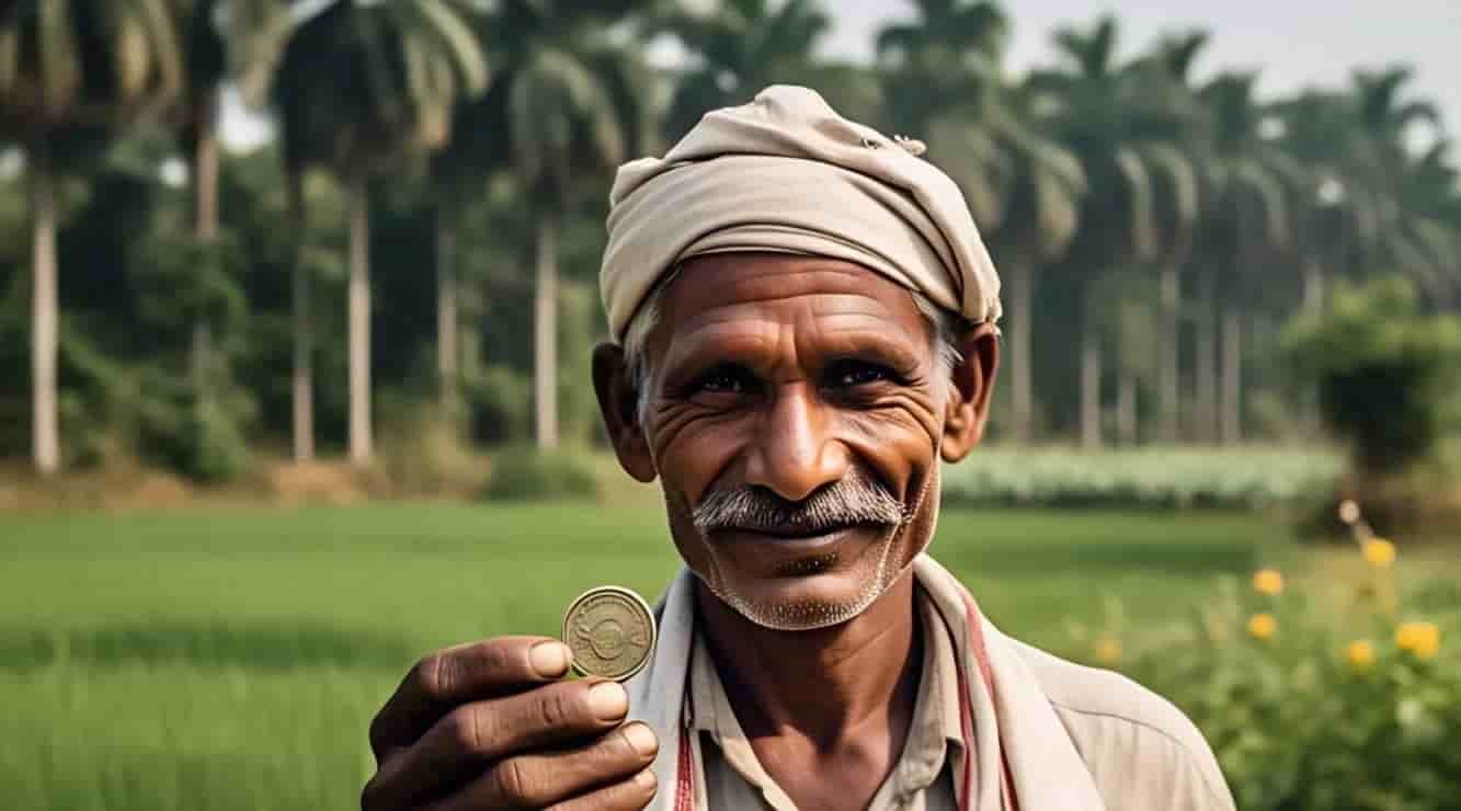 महाराष्ट्रातील शेतकरी 1 रुपये पीक विमा योजनेंतर्गत विमा संरक्षण मिळवत आहे – पाठीमागे शेती आणि ढग