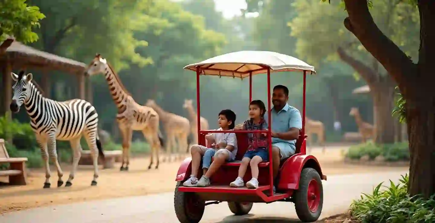 Families enjoying buggy ride at Delhi Zoo National Zoological Park